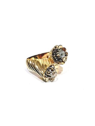 Bague 54 Bague Toi et Moi Art déco en or rose, platine et diamants 58 Facettes 1714200