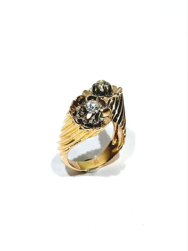 Bague 54 Bague Toi et Moi Art déco en or rose, platine et diamants 58 Facettes 1714200