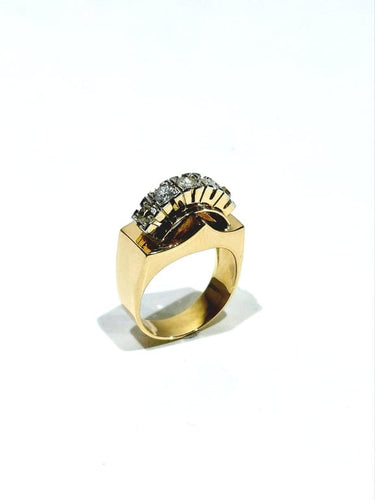 Bague 57 Bague tank Art déco en or rose 18 carats, platine et diamants 58 Facettes 1714213