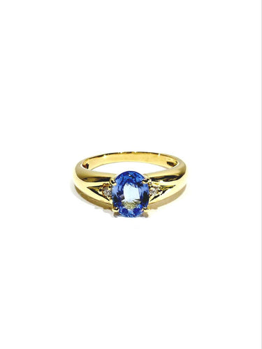 Bague 55 Bague en or jaune avec saphir clair et diamants 58 Facettes 1714237