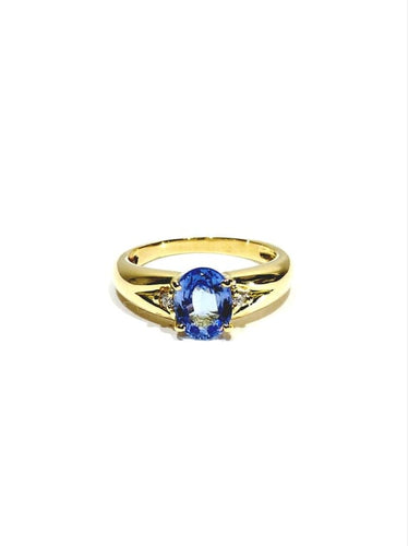 Bague 55 Bague en or jaune avec saphir clair et diamants 58 Facettes 1714237