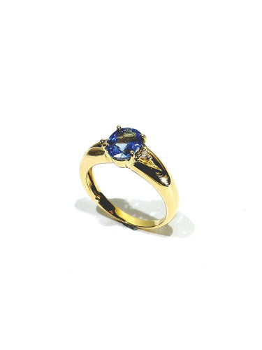 Bague 55 Bague en or jaune avec saphir clair et diamants 58 Facettes 1714237