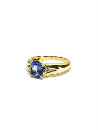 Bague 55 Bague en or jaune avec saphir clair et diamants 58 Facettes 1714237