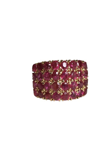 Bague 49 Bague rectangulaire en or jaune 18K et rubis birmans 58 Facettes 236