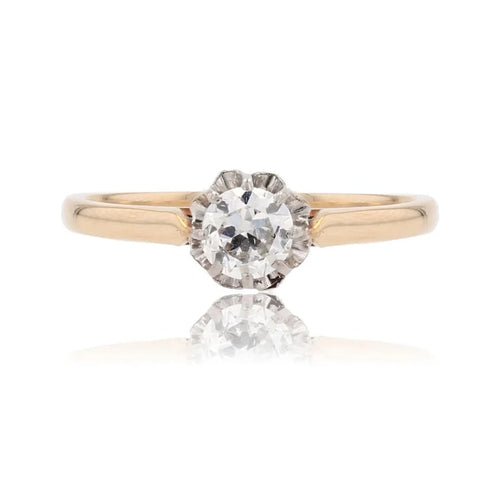 Bague 47 Bague solitaire ancienne en or jaune 18 carats et diamant 58 Facettes 25-072B