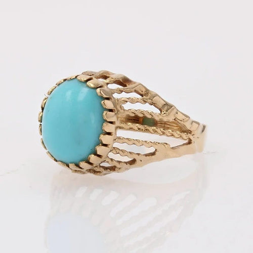 Bague 51 Bague dôme torsadée en or rose 18 carats et turquoise 58 Facettes CV140