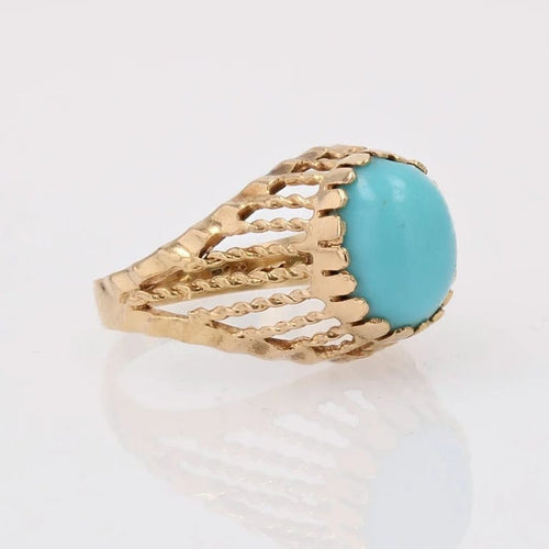 Bague 51 Bague dôme torsadée en or rose 18 carats et turquoise 58 Facettes CV140