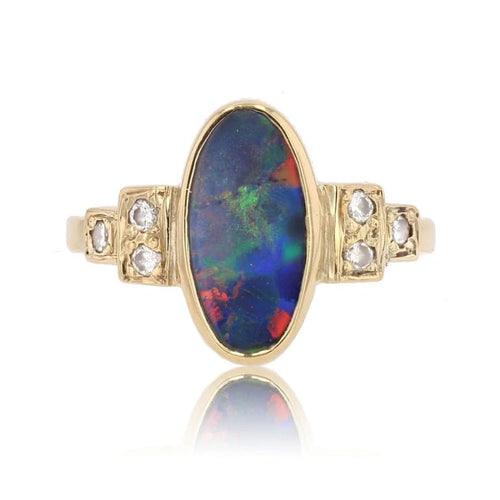 Bague 50 Bague opale noire et diamants en or jaune 18 carats 58 Facettes 25-087
