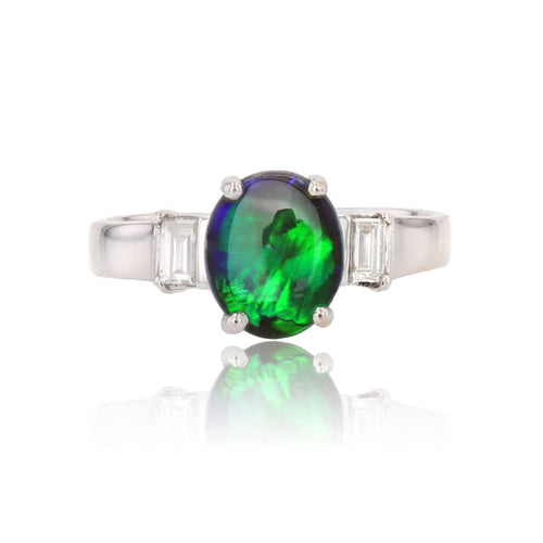 Bague 51 Bague opale noire et diamants en or blanc 18 carats 58 Facettes 25-086