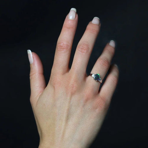 Bague 51 Bague opale noire et diamants en or blanc 18 carats 58 Facettes 25-086