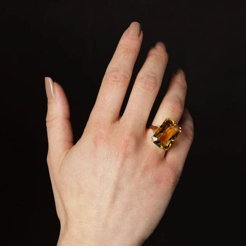 Bague 52 Bague vintage en or jaune 18 carats et citrine 58 Facettes 25-019
