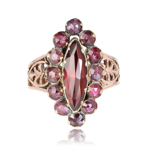 Bague 51 Bague ancienne marquise en or rose 18 carats aux grenats 58 Facettes 25-021
