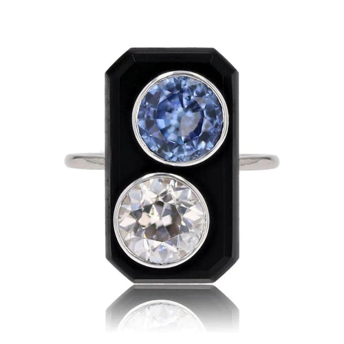 Bague 50 Bague Art déco en platine avec onyx, diamant et saphir 58 Facettes 24-284