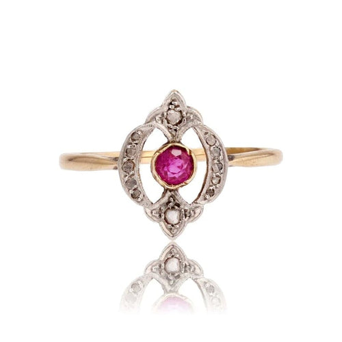 Bague 58 Bague ancienne rubis et diamants taille rose en or jaune 18 carats 58 Facettes 22-001