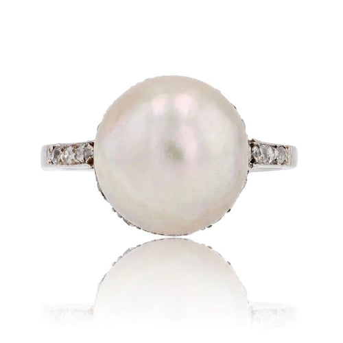 Bague 52 Bague perle Mabé et diamants en platine 58 Facettes 24-023