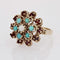 Bague 47 Bague fleur vintage en or jaune 14 carats, citrines, turquoises et perles 58 Facettes CV108