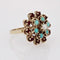 Bague 47 Bague fleur vintage en or jaune 14 carats, citrines, turquoises et perles 58 Facettes CV108