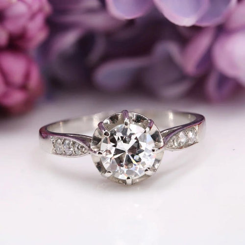 Bague 51 Bague solitaire ancienne en platine avec diamants taille ancienne 58 Facettes 24-160