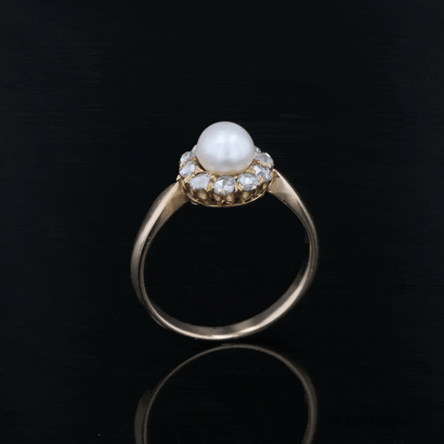 Bague 51 Bague marguerite ancienne en or jaune 18 carats, perle fine et diamants 58 Facettes 24-142