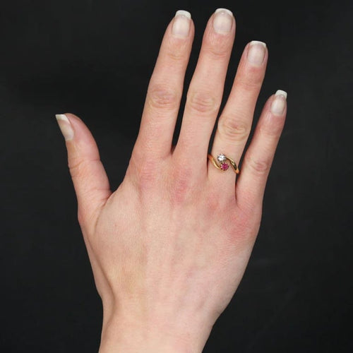Bague 55 Bague Toi et Moi en or jaune 18 carats rubis et diamant 58 Facettes 23-348
