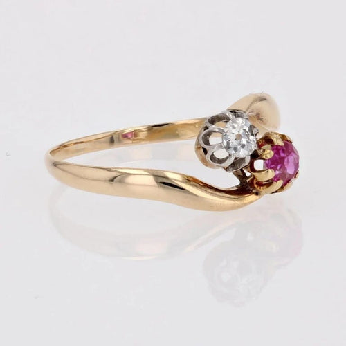 Bague 55 Bague Toi et Moi en or jaune 18 carats rubis et diamant 58 Facettes 23-348