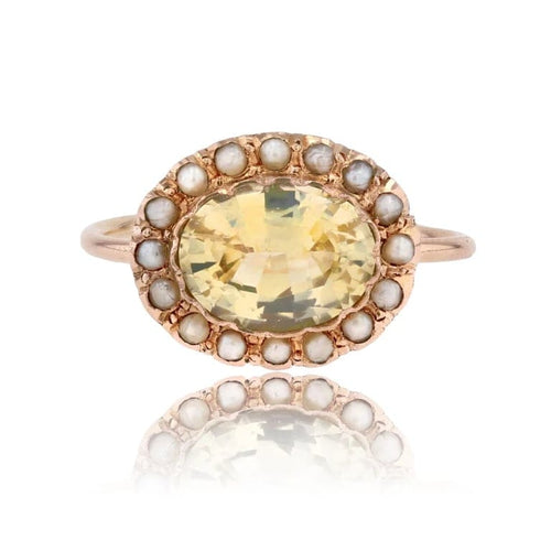 Bague 52 Bague ancienne en or rose 18 carats, saphir jaune et perles fines 58 Facettes 24-157