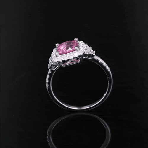 Bague 52 Bague coussin en or blanc 18 carats, saphir rose et diamants 58 Facettes 24-153
