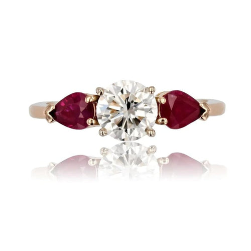 Bague 54 Baume - Bague trilogie en or jaune 18 carats avec diamant et rubis 58 Facettes 24-158