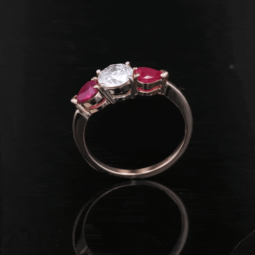 Bague 54 Baume - Bague trilogie en or jaune 18 carats avec diamant et rubis 58 Facettes 24-158