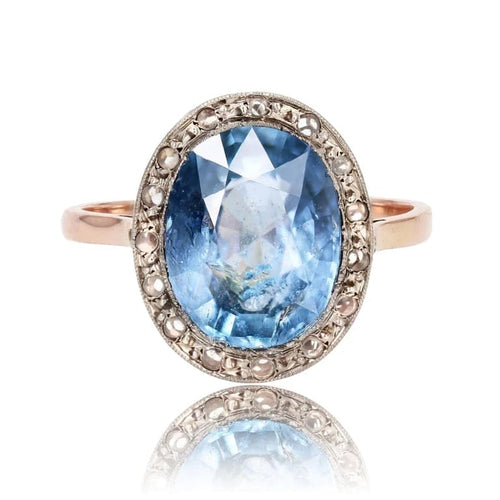 Bague 53 Bague ancienne ovale en or rose, saphir naturel et diamants taille rose 58 Facettes 24-065