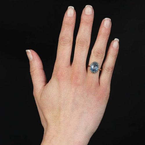 Bague 53 Bague ancienne ovale en or rose, saphir naturel et diamants taille rose 58 Facettes 24-065