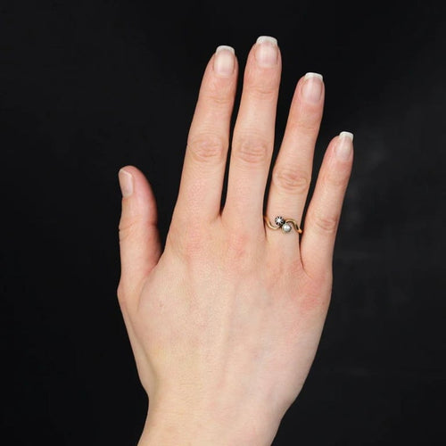 Bague 53 Bague toi et moi ancienne en or jaune avec perle et diamant 58 Facettes 20-059