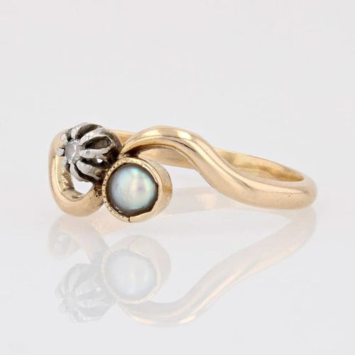 Bague 53 Bague toi et moi ancienne en or jaune avec perle et diamant 58 Facettes 20-059