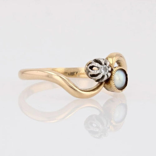 Bague 53 Bague toi et moi ancienne en or jaune avec perle et diamant 58 Facettes 20-059