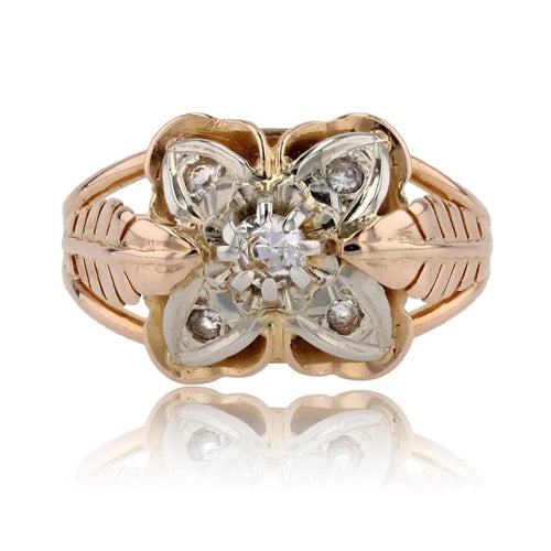 Bague 53 Bague vintage trèfle et plumes en or rose 18 carats 58 Facettes CV106