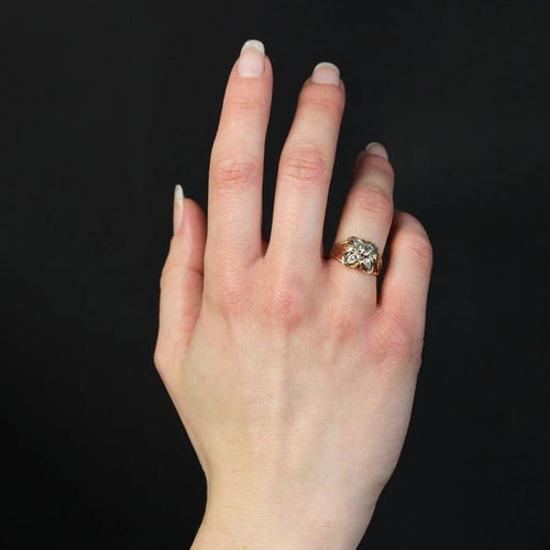 Bague 53 Bague vintage trèfle et plumes en or rose 18 carats 58 Facettes CV106