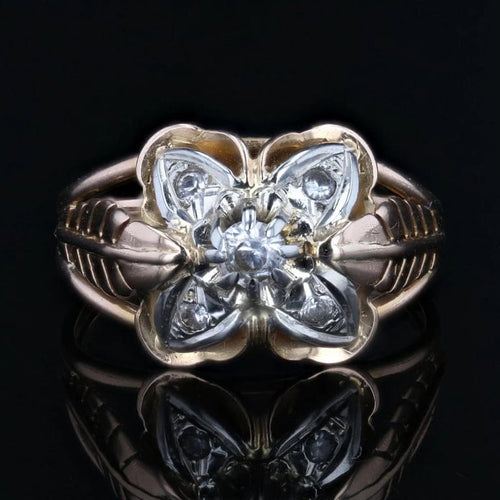Bague 53 Bague vintage trèfle et plumes en or rose 18 carats 58 Facettes CV106