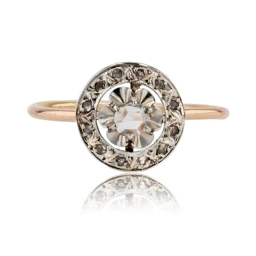 Bague 50 Bague ancienne ronde en or rose 18 carats et platine, diamants 58 Facettes 15-368