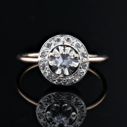 Bague 50 Bague ancienne ronde en or rose 18 carats et platine, diamants 58 Facettes 15-368