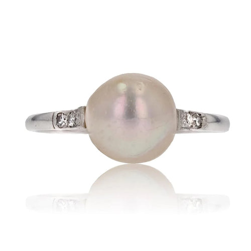 Bague 55 Bague ancienne perle de culture et diamants en or blanc 18 carats 58 Facettes CV98