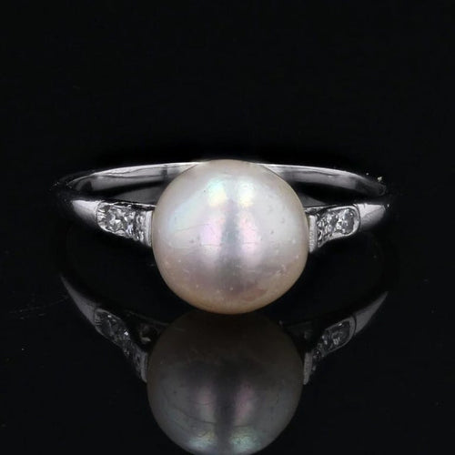 Bague 55 Bague ancienne perle de culture et diamants en or blanc 18 carats 58 Facettes CV98