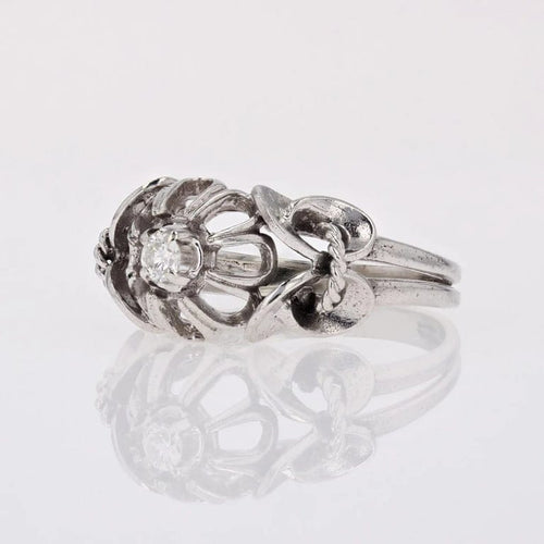 Bague 54 Bague solitaire vintage en or blanc 18 carats et saphir blanc 58 Facettes 20-179B