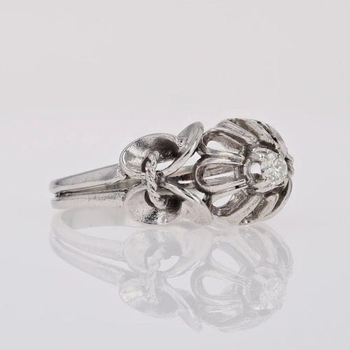 Bague 54 Bague solitaire vintage en or blanc 18 carats et saphir blanc 58 Facettes 20-179B
