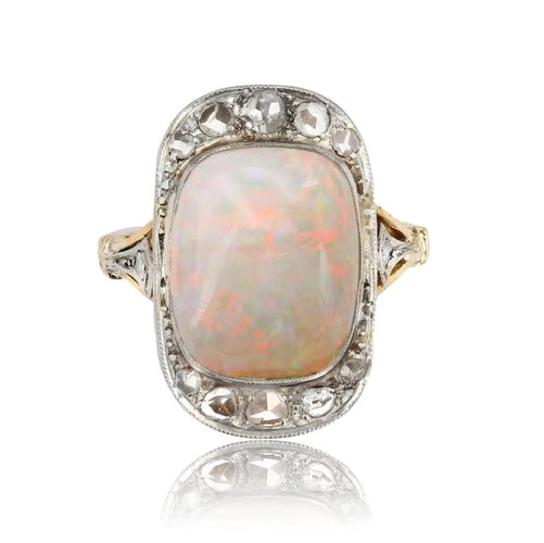 Bague 50 Bague Art déco en or jaune 18 carats, platine, opale et diamants 58 Facettes 23-290