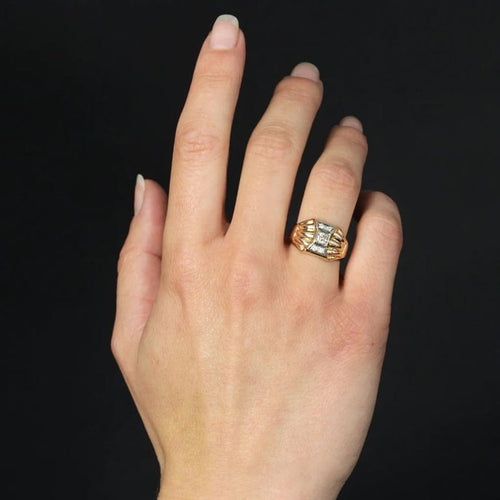 Bague 52 Bague tank dôme en or rose 18 carats et diamants 58 Facettes 23-283