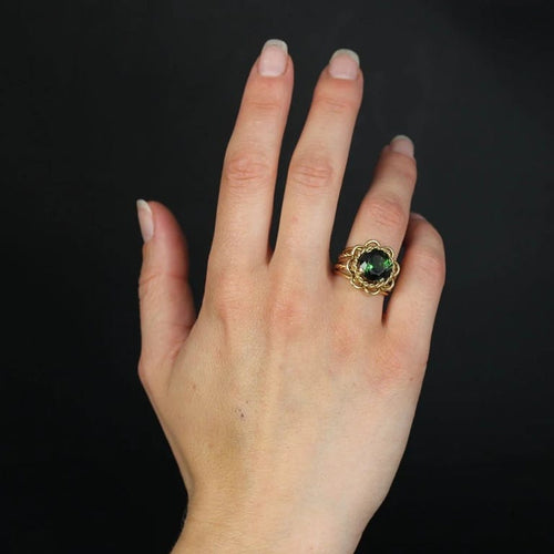 Bague 53 Bague vintage en or jaune 18 carats et tourmaline verte 58 Facettes 23-259