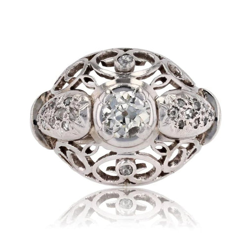 Bague 52 Bague dôme vintage en or blanc 18 carats et diamants 58 Facettes 21-739