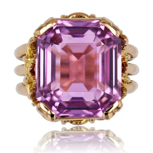 Bague 55 Bague vintage en or jaune 18 carats avec kunzite 19,39 ct 58 Facettes 23-258