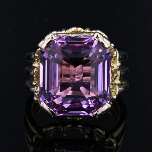 Bague 55 Bague vintage en or jaune 18 carats avec kunzite 19,39 ct 58 Facettes 23-258