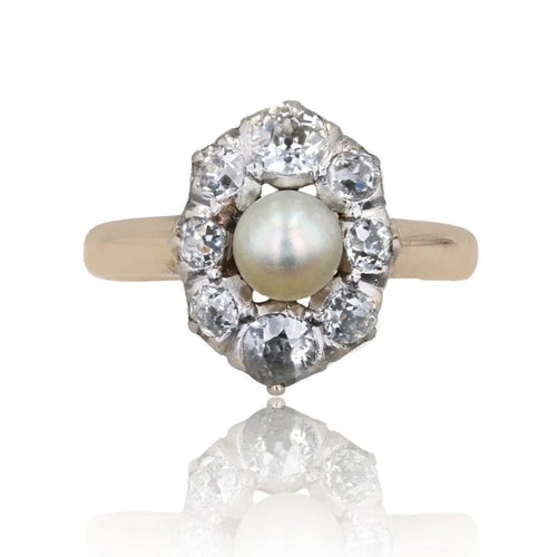 Bague 51 Bague marquise ancienne en or jaune 18 carats, platine, perle fine et diamants 58 Facettes 23-202
